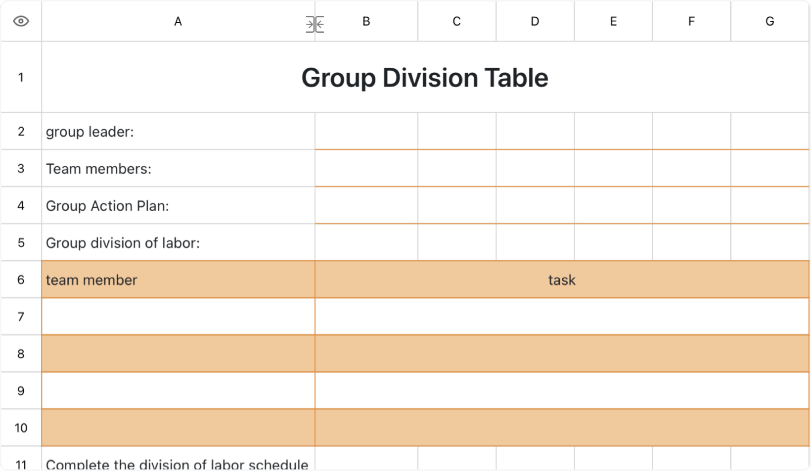 Group Division Table